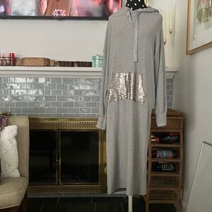 Anthropologie Gray Hoodie Dress with Silver Accents